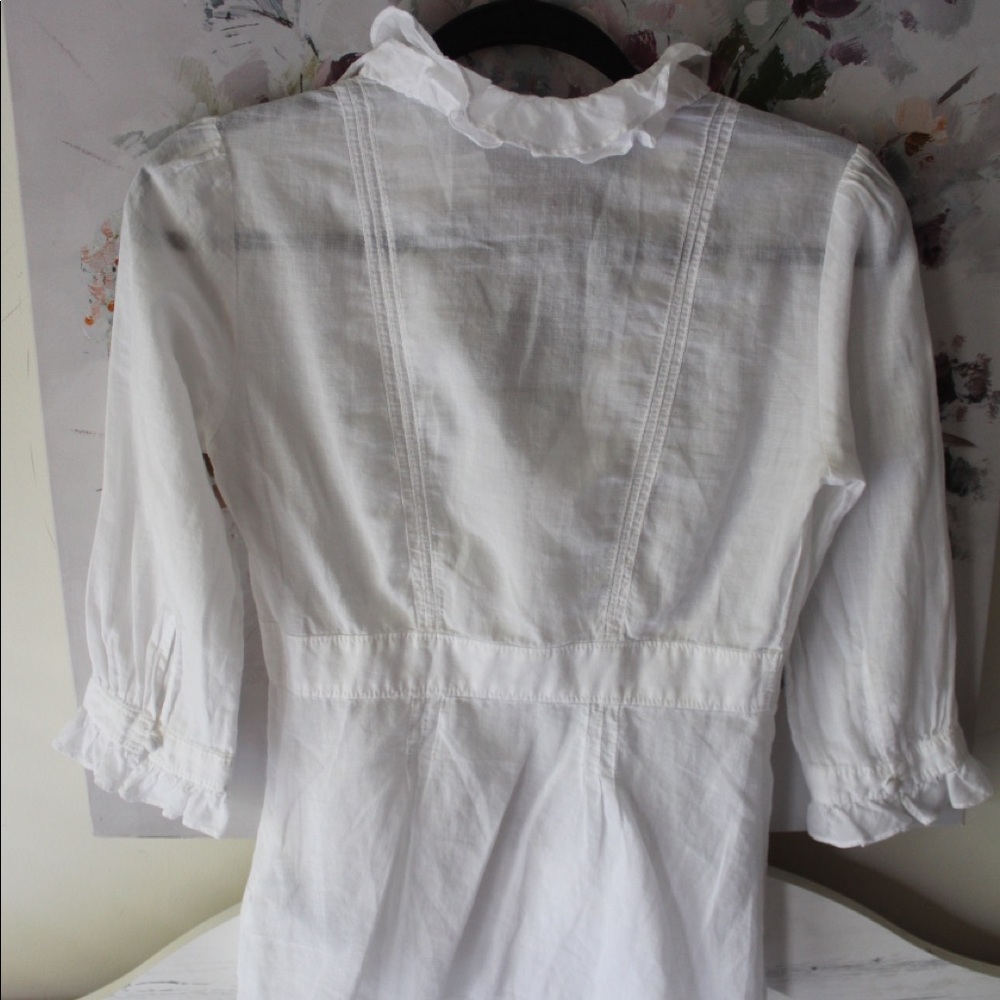 White Button Down Ruffled Blouse - Picture 2 of 5